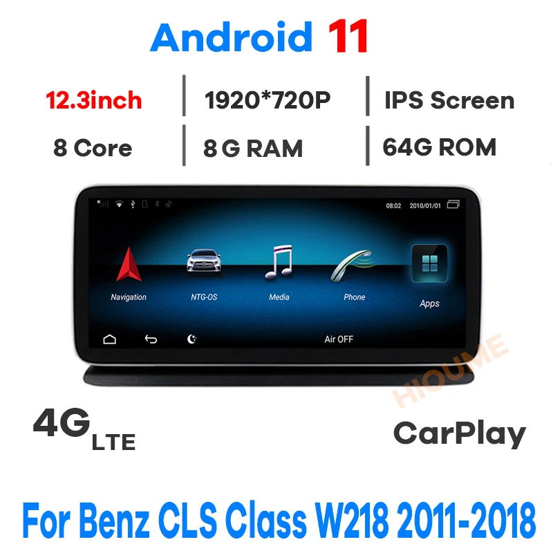 12.3" 8Core 8+64G Android 11 Car Radio Multimedia Player GPS Navigation for Mercedes Benz CLS Class W218 2011-2017 Stereo BT