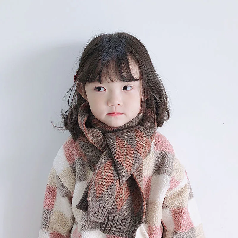 Children's Scarf Winter Baby Vintage Plaid Wool Boys Girls Warm Knitted Length 130cm | Детская одежда и обувь