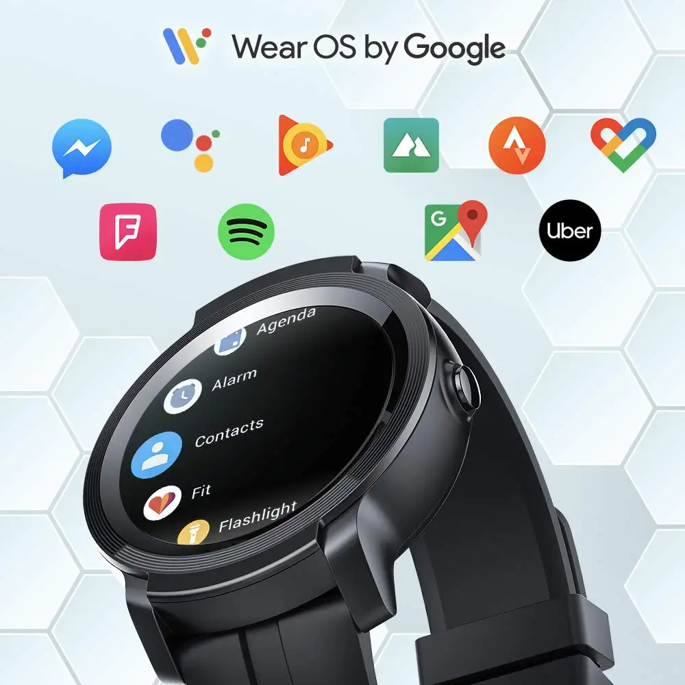 TicWatch E2 (Восстановленный) Wear OS от Google Смарт-часы GPS iOS и Android 5ATM Водонепроницаемая