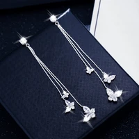 long tassel butterfly drop earring silver plated 2021 fashion women shining crystal earring jewelry girl wedding party best gift