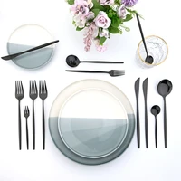 jankng 24pcs stainless steel cutlery set kitchen knife fork spoon set luxury dinnerware set dinner wedding mirror black cutlery