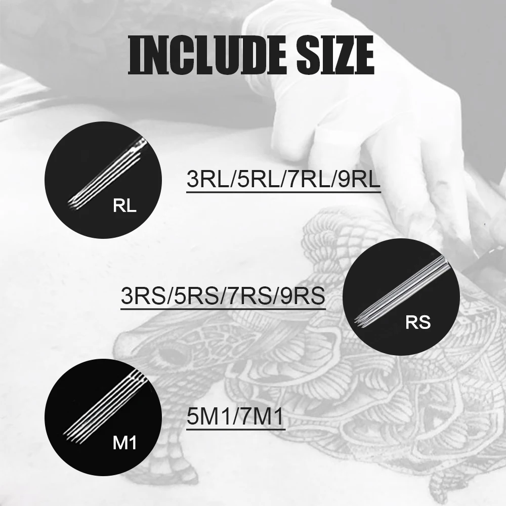 EMALLA 50 шт. Одноразовые Иглы для тату машинок Смешанные 10 Размеры 3RL 5RL 7RL 9RL 3RS 5RS 7RS 9RS