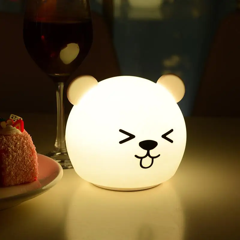 Bear Мультяшное животное USB зарядка ночник Abs светодиодные лампы праздник Панда Силиконовые лампы зарядка семь цветов похлопывание цвет ful индуктивно - Испускаемый цвет: Bear