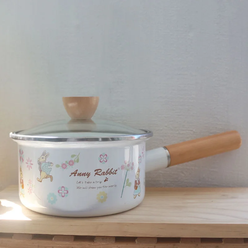 Эмалированная кастрюля для молока 14cm16cm18cm толстый Одноместный горшок 0.7Ll1.3L1.8L