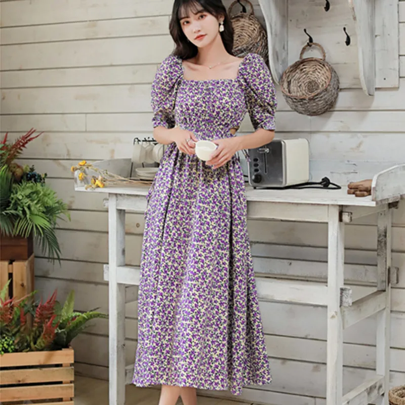 Платье женское шифоновое с цветочным принтом винтажное Элегантное Длинное