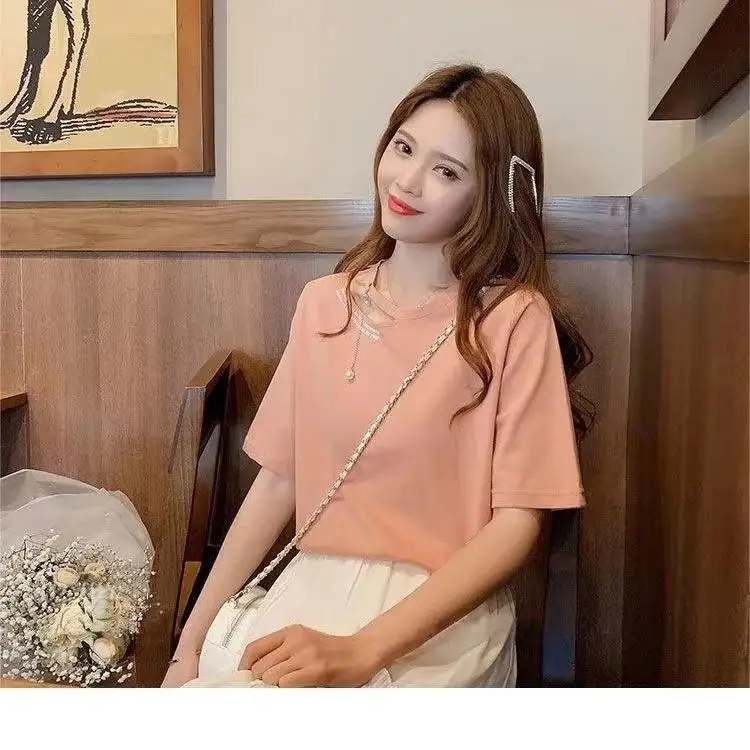 

96% cotton short sleeve T-shirt women's summer loose 2021 new Korean style jacket design sense letter half sleeve T-shirt