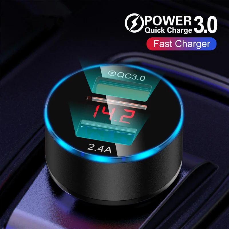 3.1A зарядное устройство для автомобиля с двумя портами USB QC 3 0 светодиодный