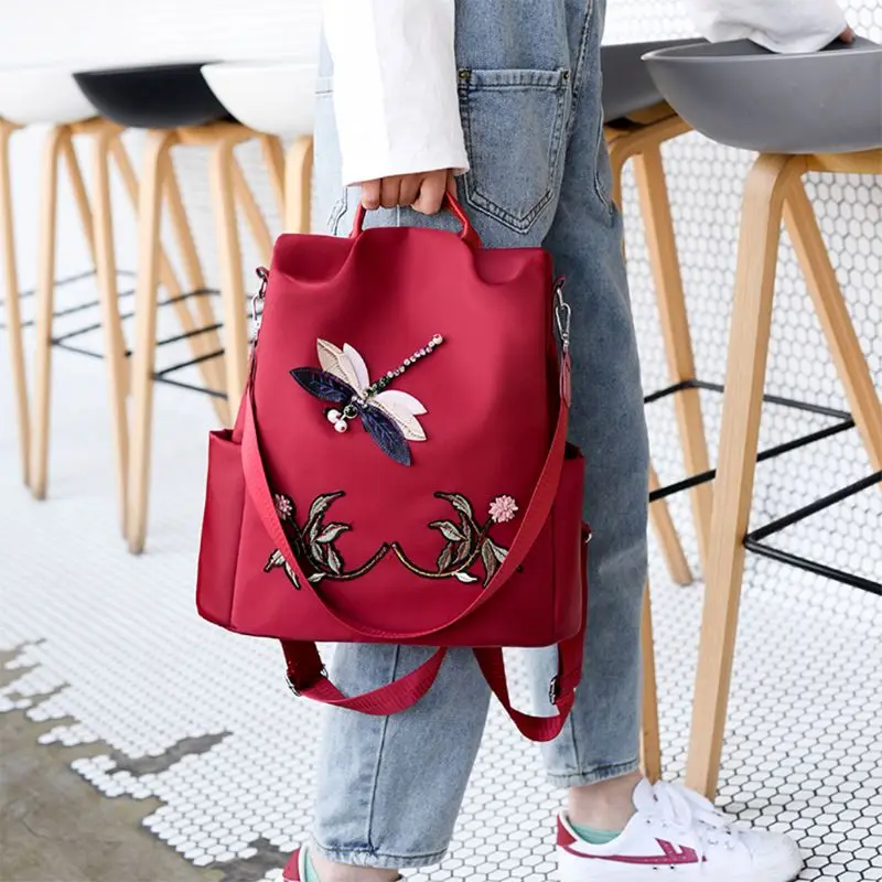 

D0UD рюкзак с 3D вышивкой стрекоза в китайском стиле, уличная Вместительная дорожная сумка, рюкзак, сумка через плечо с трансформируемой ручко...