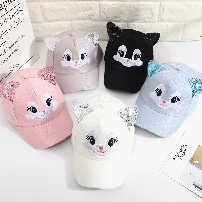 

New Cute Rabbit Embroidery Children's Baseball Cap Shiny Hat Rabbit Ears Lovely Boy Girl Kids Snapback Adjustable Sequin