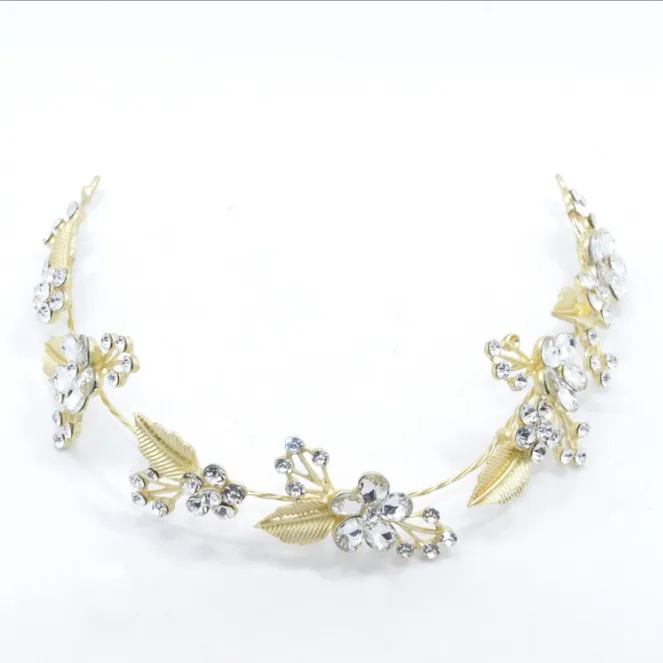 Новейшие украшения для волос с белыми кристаллами золотого цвета листья лоза