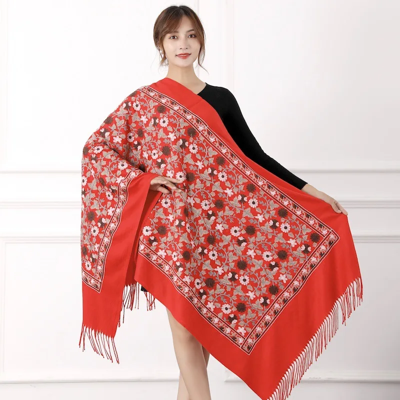 Гинкго билоба дерево с вышитыми цветами Кашемир Шарф Пряжа Применение шаль