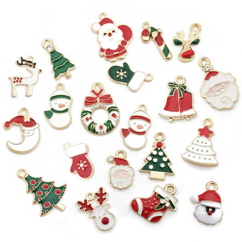 

50 Christmas Oil Dripping Alloy Diy Jewelry Accessories Santa Claus Snowman Bell Earring Bracelet Small Pendant