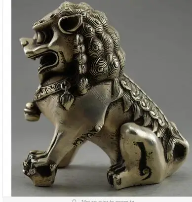 

Metal Crafts Collectible Decorated Old Tibet Silver Carved Bring Money Lion Statue Pair Tibetan Silver Bronze decoration