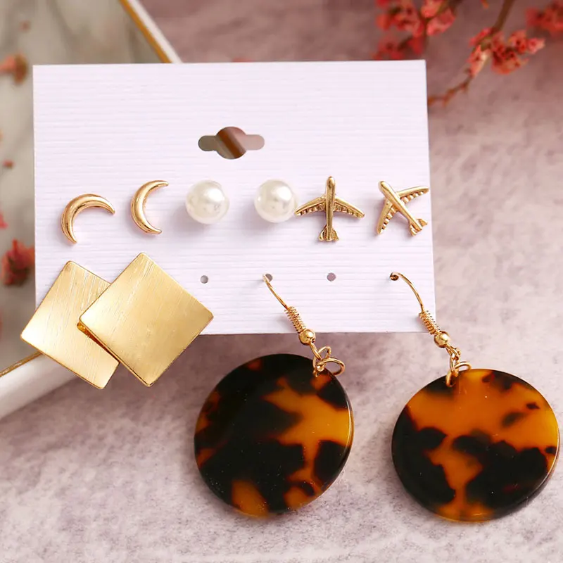 Women Tassel Acrylic Bohemian Big Geometric Drop Earrings Set 2019 Fashion Leopard Pearl Statement Jewelry For | Украшения и
