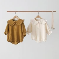 newborn spring autumn clothing infant baby girls cotton solid bodysuit baby girl ruffle collar jumpsuit clothes 6m 24m