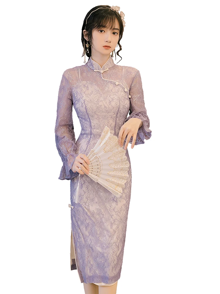 

The new spring and summer will elegant young Chinese wind restoring ancient ways improved lace long dress