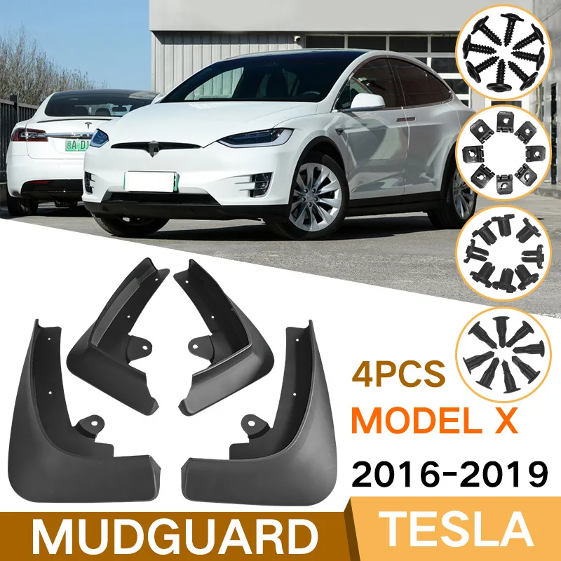 

Tesla Model X Mud Flaps Splash Guards Mudguard Mudflaps Accessories (Set of 4) Custom Fit Front and Rear Fender Cover