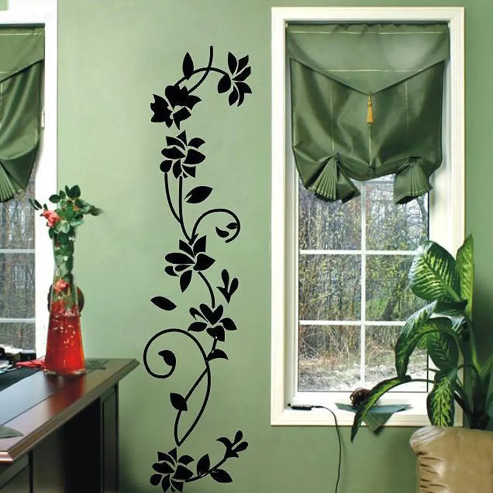 Черные цветочные настенные наклейки с виноградной лозой холодильник оконный