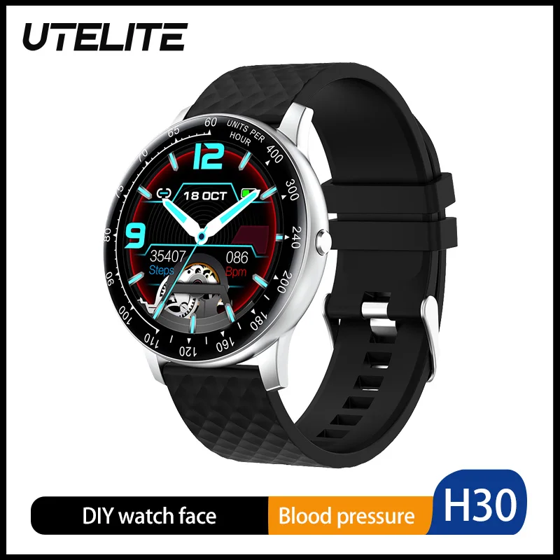 

UTELITE H30 Смарт-часы для мужчин и женщин, сделай сам, часы для лица, полный сенсорный круглый экран, пульсометр, монитор кровяного давления, спор...