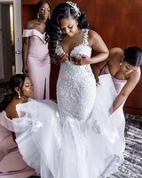 white lace wedding dress mermaid plus size floral appliques spaghetti straps sleeveless 2020 new african bridal gowns