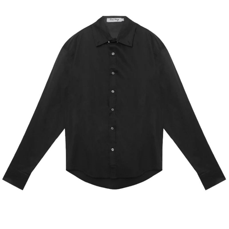 

[EAM] Women Black Big Shoulder Brief Big Size Blouse New Lapel Long Sleeve Loose Fit Shirt Fashion Spring Autumn 2021 1DD5969