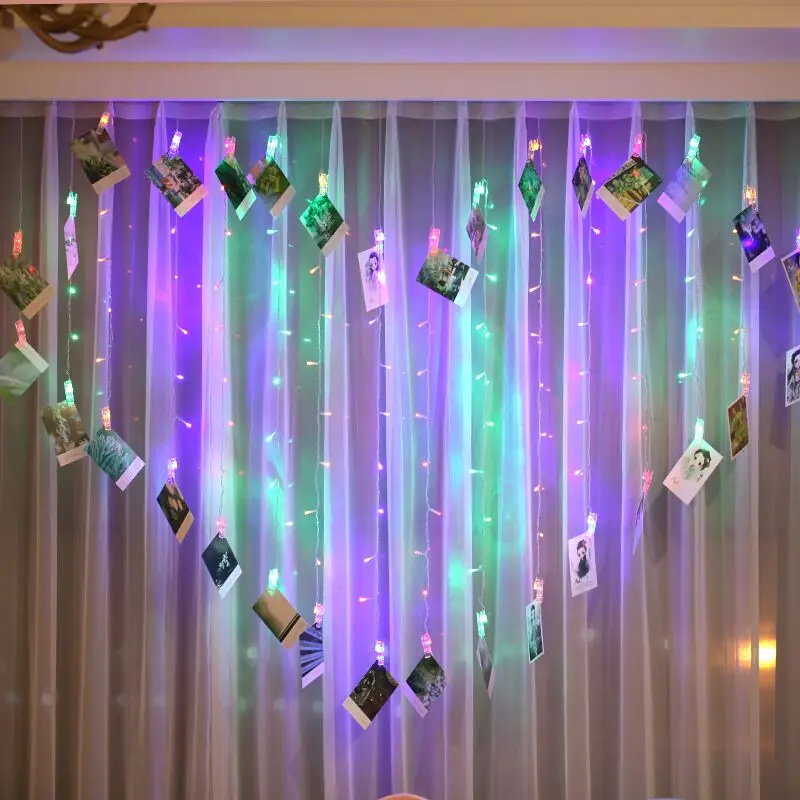 2X1.5M 128 LED карта фото клип Фея Сосулька занавеска Гирлянда Свет рождественские