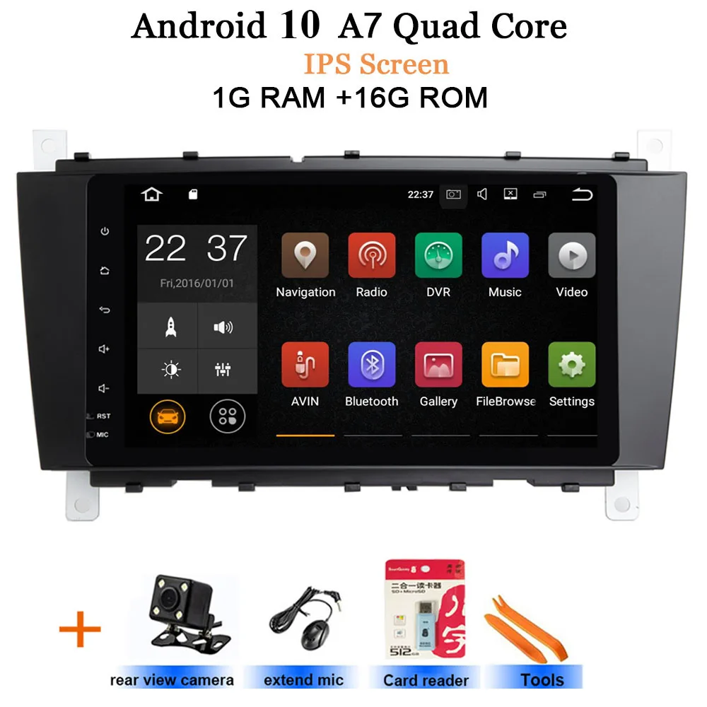 1G-Rear camera 8 ''Android 10 2 DIN автомобильный DVD gps для Mercedes/Benz W203 W209 W219 a-класс A160 c-класс C180 C200 CLK200 Радио стерео - Цвет: 1G-Rear camera