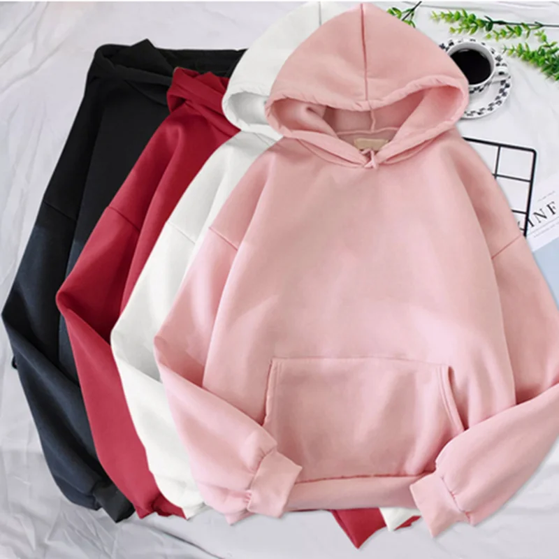 

Hoodies Women Harajuku Sweatshirt Long Sleeve Solid Hoodie Loose Hooded Pullover Tops With Pocket Fashion Sweatshirts Clothes