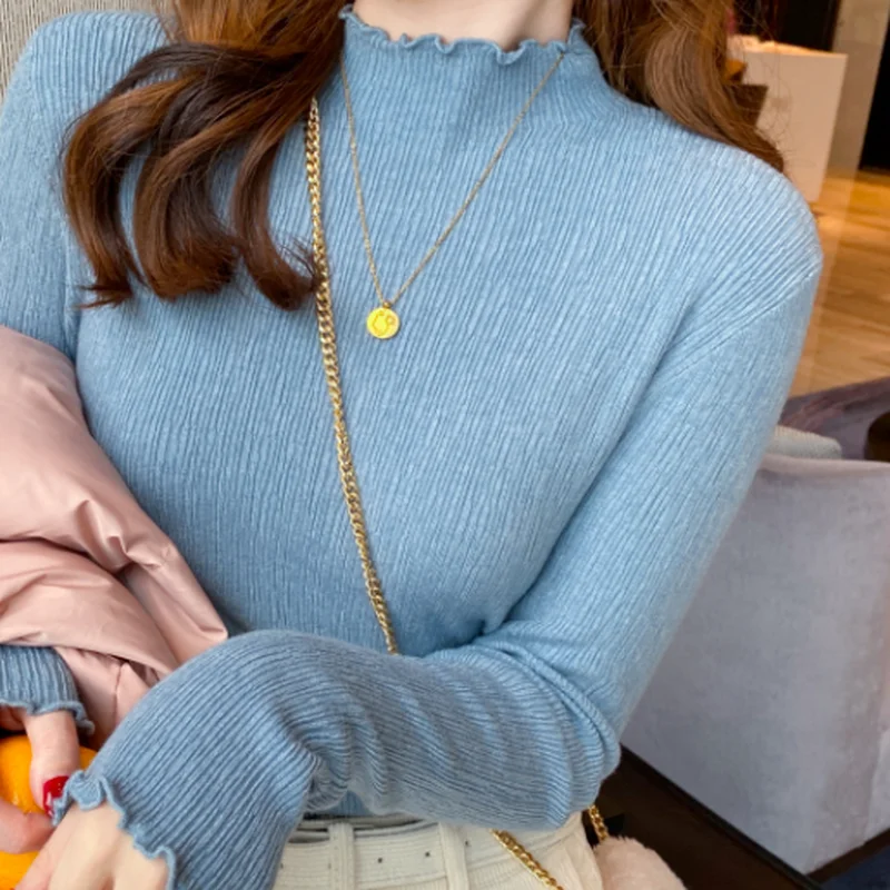 

Женский плотный вязаный свитер, винтажный плотный пуловер с оборками на воротнике, Базовая рубашка для осени и зимы, 2022, 17621