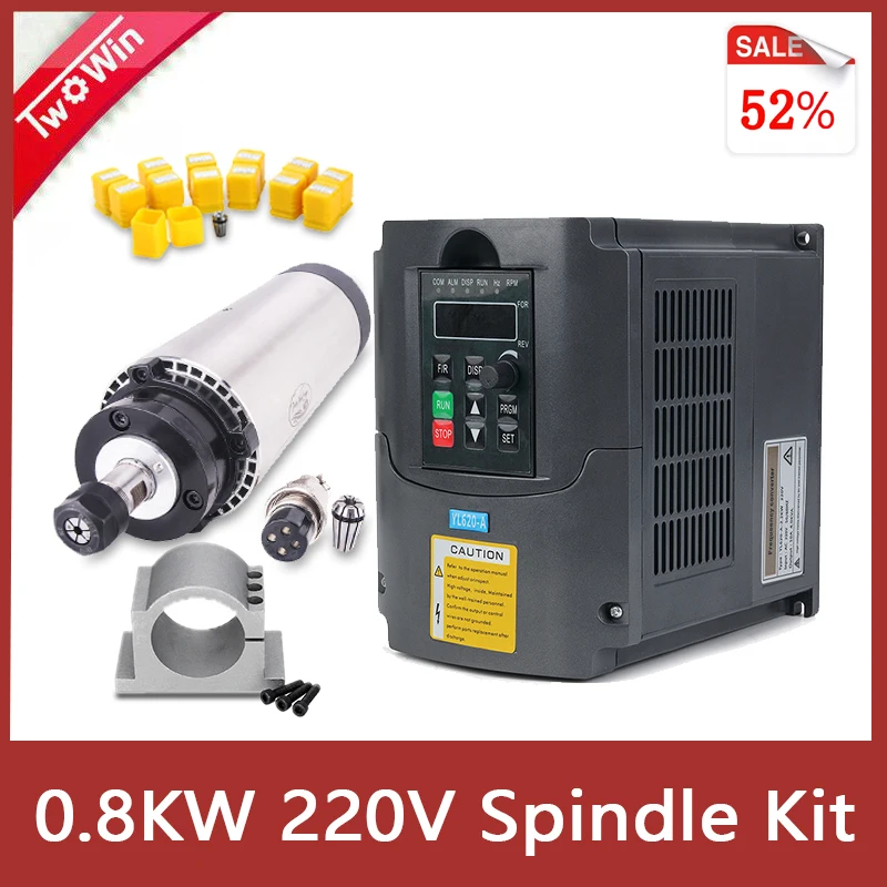 Комплект шпинделя с воздушным охлаждением 800 Вт мотор ЧПУ кВт + инвертор зажимы 65