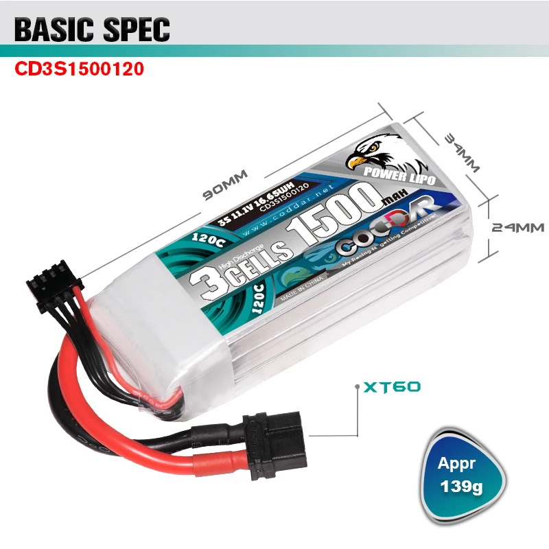

CODDAR 2S LiPo Battery Pack 1500mAh 120C 7.4V With XT60 Plug For Beta95X FPV Racing Drone RC Quadcopter Helicopter Parts