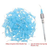 1pcs dental lab 3 way air water syringe spray nozzles tips tube with 100 pcs irrigation bent needle tips for teeth whitening