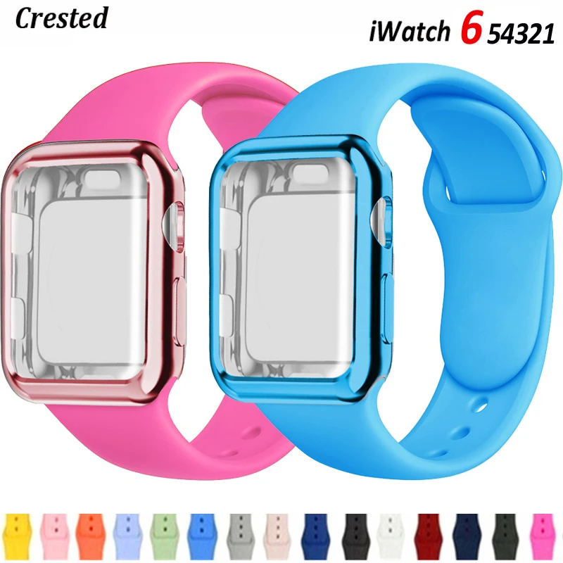 

Case+Strap For Apple Watch band 44mm 40mm 38mm 42mm 40 mm 44 mm Silicone smartwatch watchband bracelet iWatch 3 4 5 6 se band