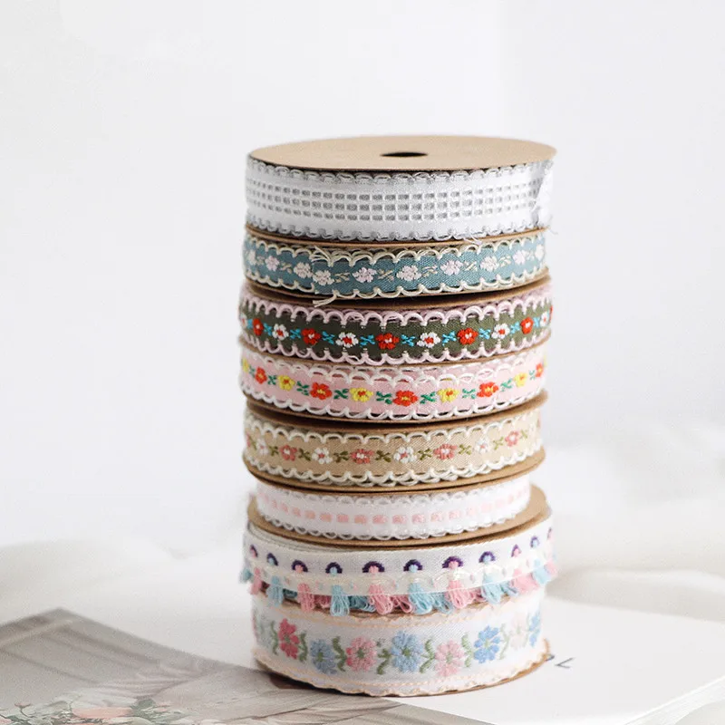 5 ярдов винтажная Этническая вышитая кружевная лента атласная Цветочная