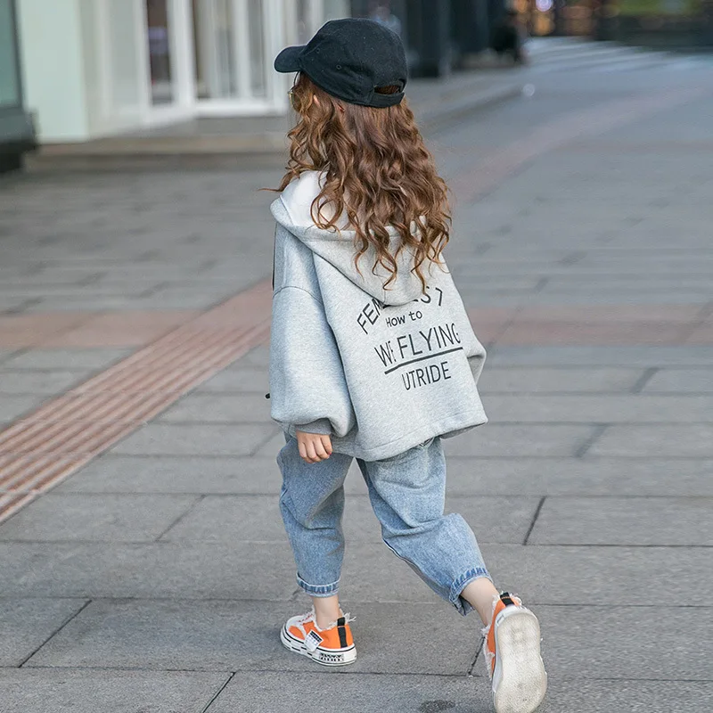 

8 10 years Girls Hoodie Zipper Jackets Kids Fall Clothes Loose Teenage Coat