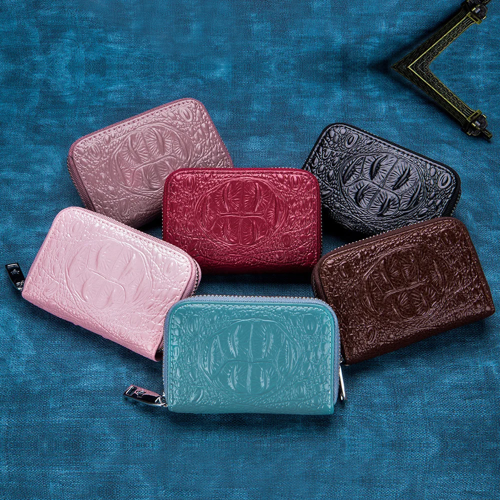 Сумки для карт на молнии с крокодиловым рисунком женщин женский бумажник