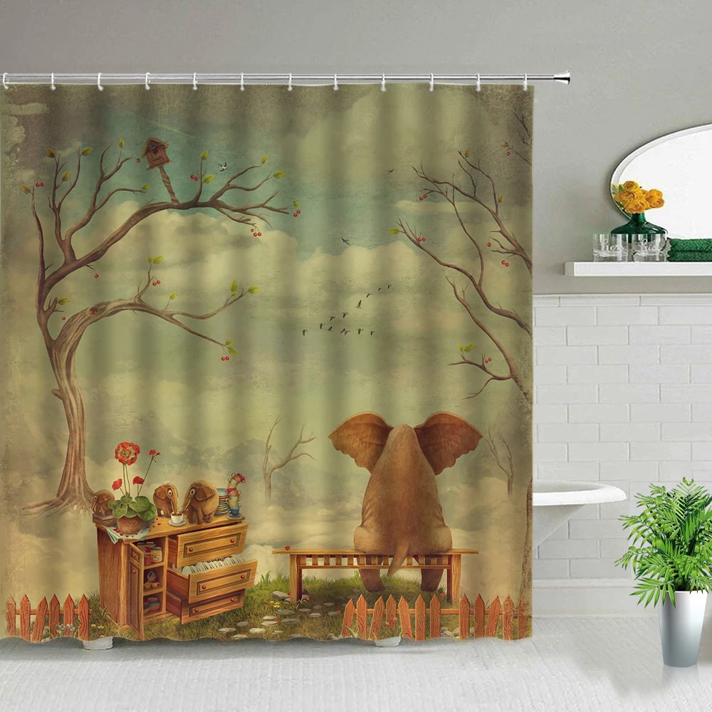 Водонепроницаемая занавеска для душа с принтом слона набор занавески ванной