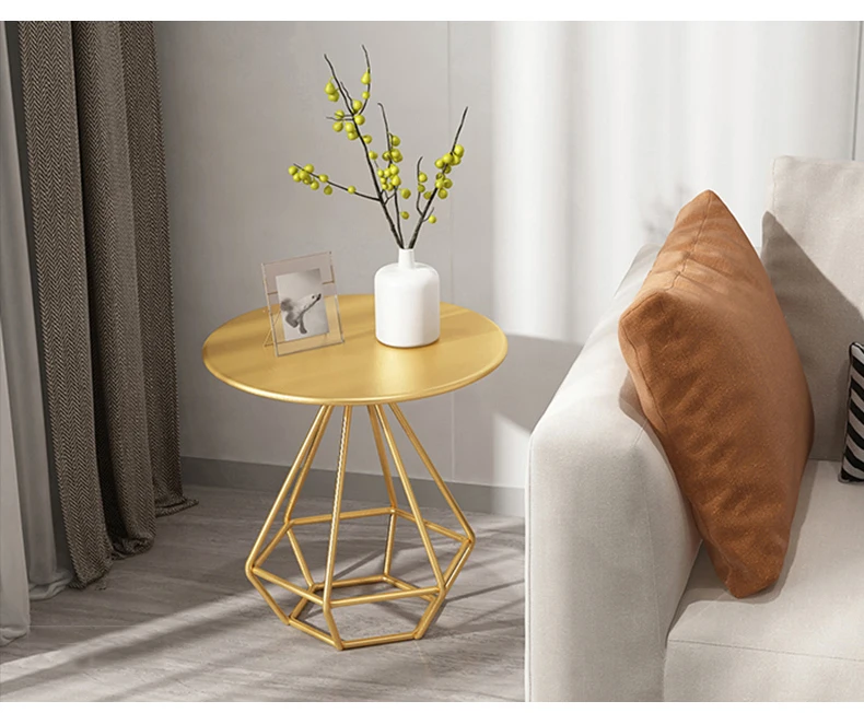 

Wrought iron coffee table light luxury golden round coffee table modern mini leisure low tables home furnishings sofa side table