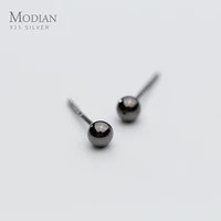 modian authentic 925 sterling silver black gold color round beads stud earrings for women sterling silver fine jewelry present