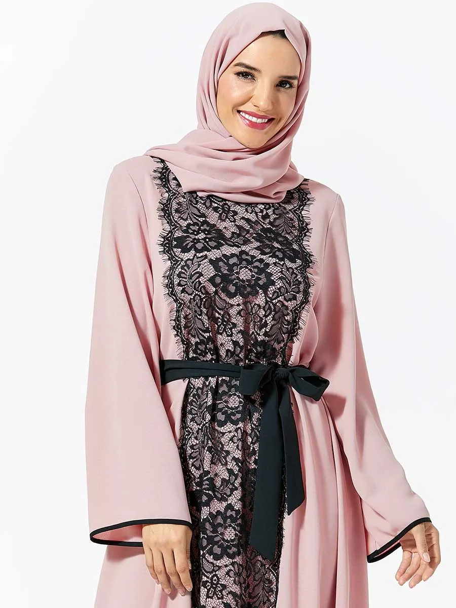 Мусульманское платье Abaya женское кружевное арабское свободное кимоно кафтан Elbise