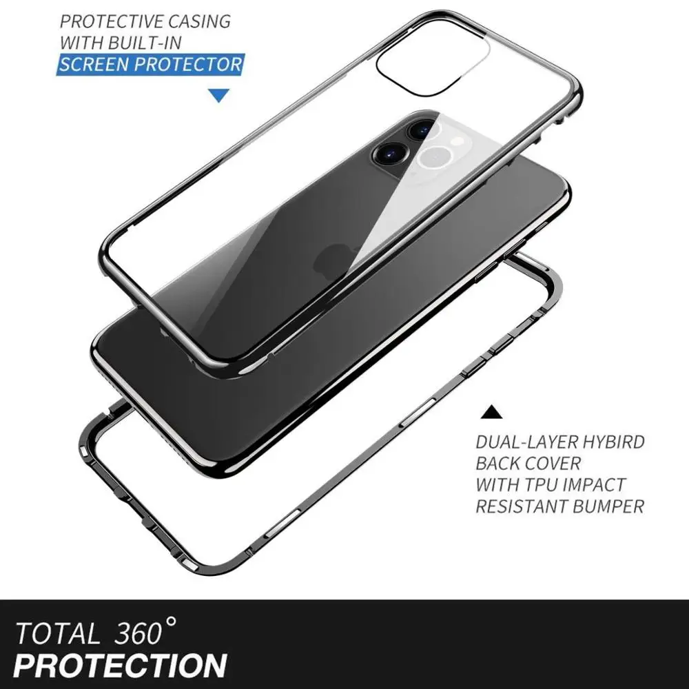 Magnetic Adsorption Case for iPhone 11 Pro Max XS Max XR X Double Side Tempered Glass Metal Cover for iPhone 12 7 8 Plus 13 Mini