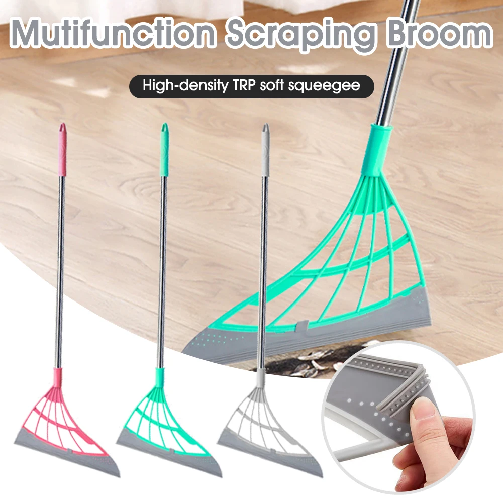 2 In 1 Broom Squeegee Silicone Broom Floor and Window Wiper Scraper Detachable Long Handle Quick Dry Dirt Hair Remover images - 6