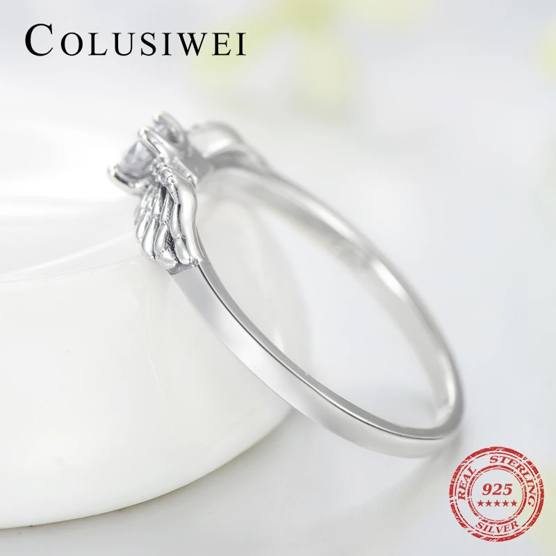 Женское кольцо с перьями и крыльями Colusiwei серебряное Сверкающее из стерлингового