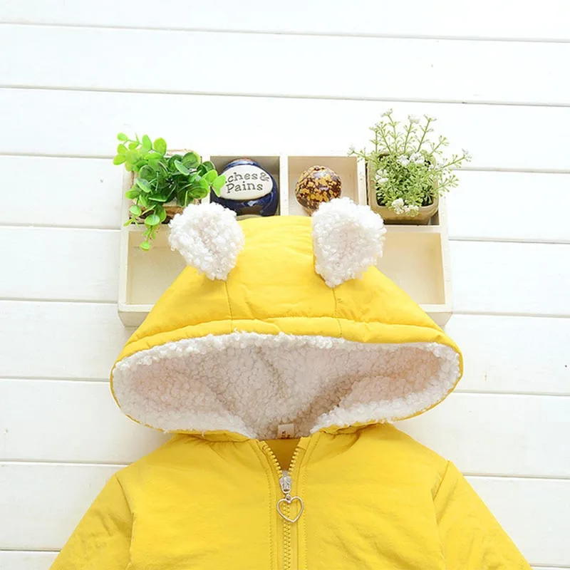 

Winter Solid Color Outerwear Kids Thicken Warm Hooded Jacket Girls Cute Cartoon Bear Coat Boys Trendy Casual Clothes Baby Wear