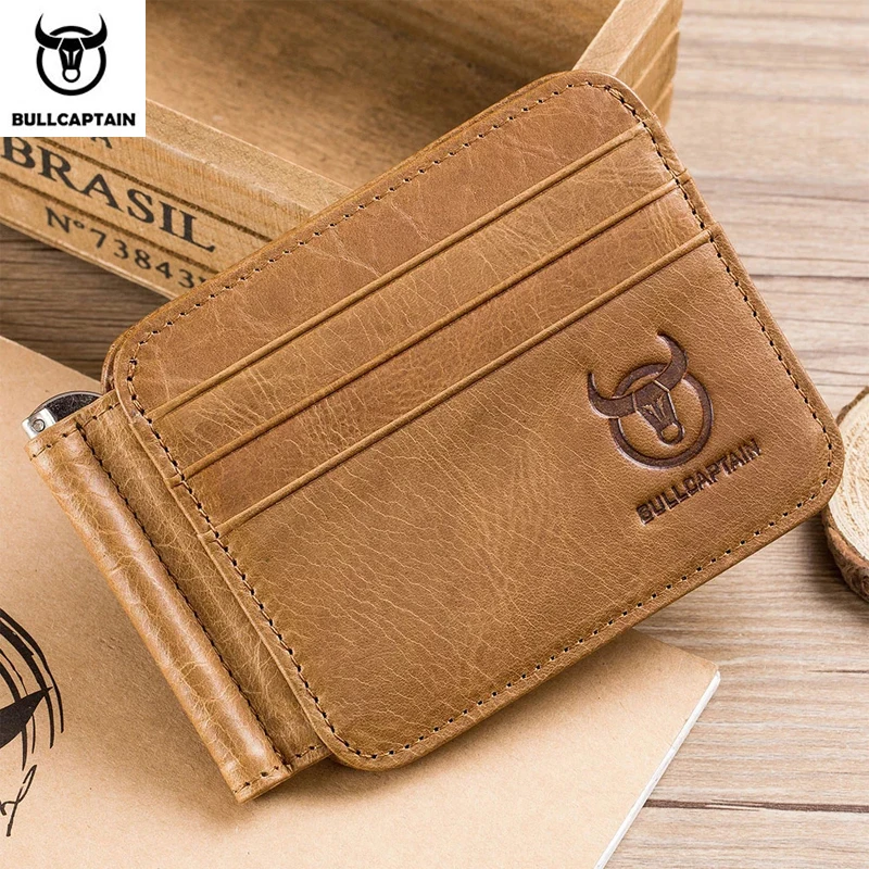 BULLCAPTAIN Leather Credit Card Holder Multi-Card Front Pocket Wallet With RFID Blocking Bi-fold business Leather Card Holder