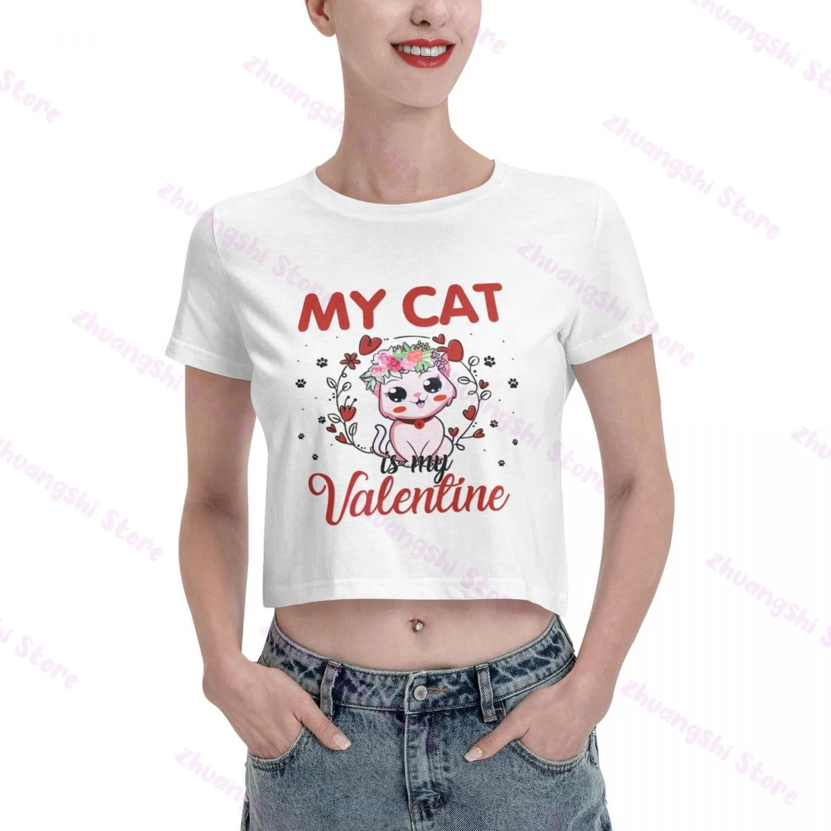 

fashion My Cat Is Valentine Women's nine-cent T-shirt