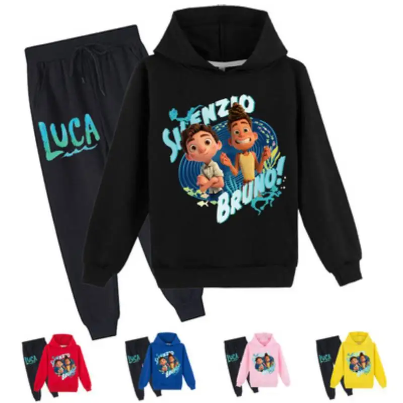 

2-16Y New Spring & Autumn Clothes Suit Kids Boy Cartoon Luca Print Hoodie Sweater + Trousers Suit Toddler Girls Boutique Outfits