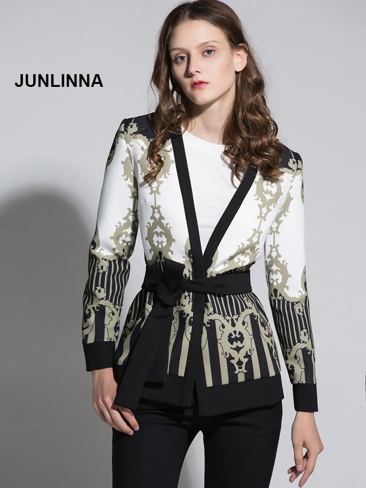 JUNLINNA Fashion Elegant Women's Casual Suits Cardigan Jackets,Autumn and Winter Outwear,Trends Coats,With Waist Sashes