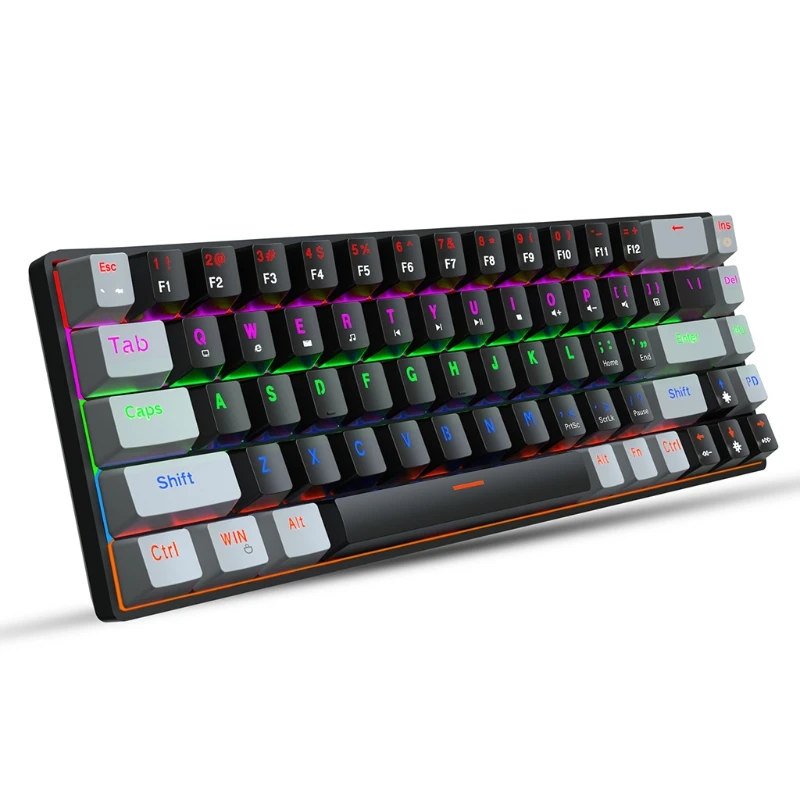 

Портативная игровая механическая клавиатура RGB USB Type C 68 клавиш с защитой от фиктивных нажатий 60% RGB клавиатура для ПК ноутбука синий/красный ...