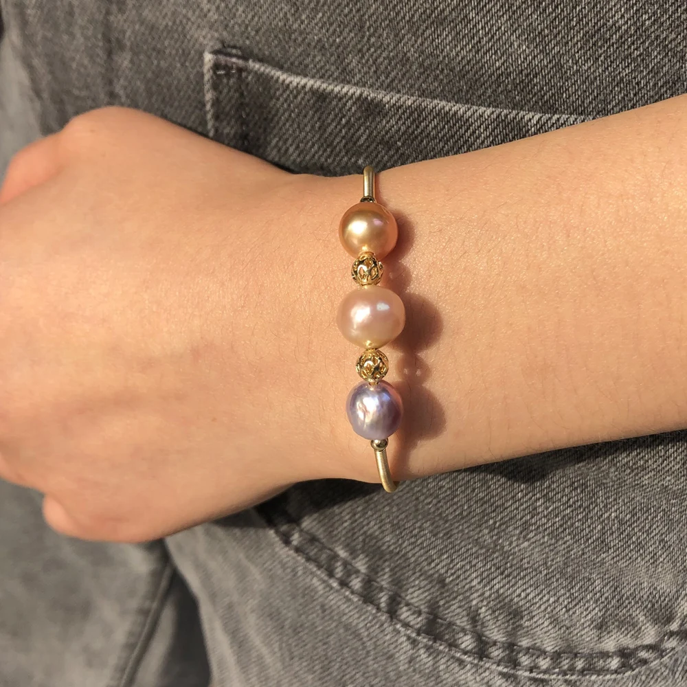 KBJW Чистый золотой цвет колье и браслет из натурального жемчуга ручной работы